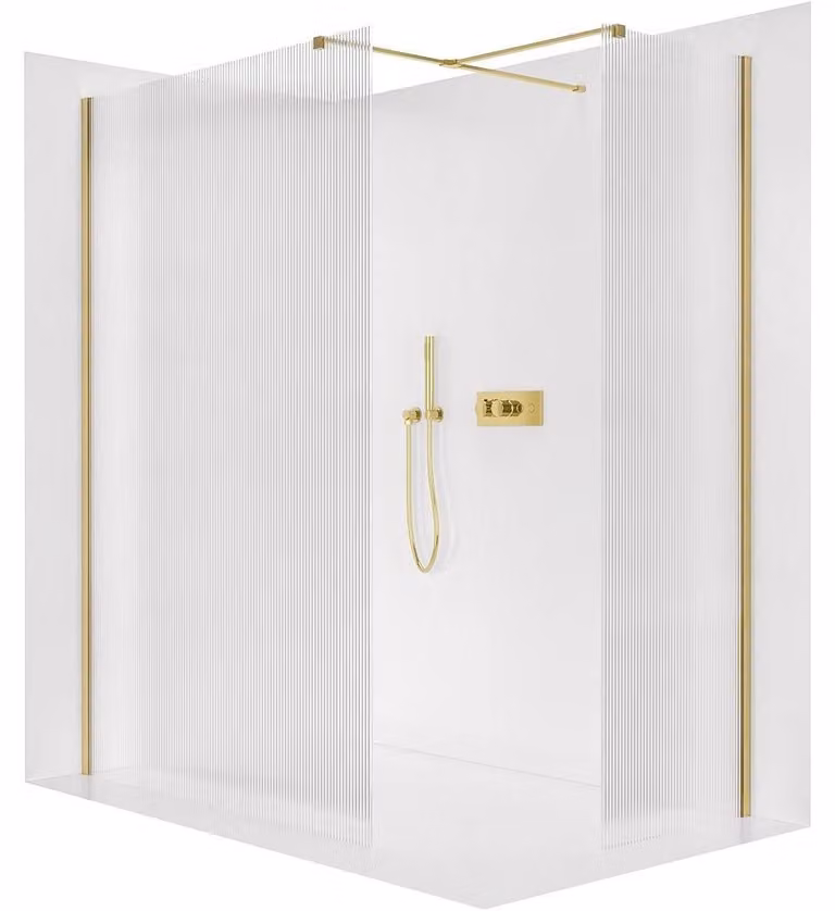 Pannello doccia angolare Walk-in Onyx T, destro/sinistro - 8 mm - profilo squadrato - dorato, vetro smerigliato - 90x80x200 cm