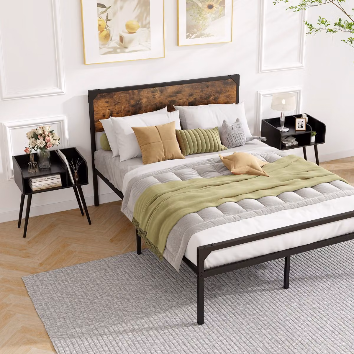 Set di 2 comodini moderni Costway con mensole aperte in metallo nero opaco