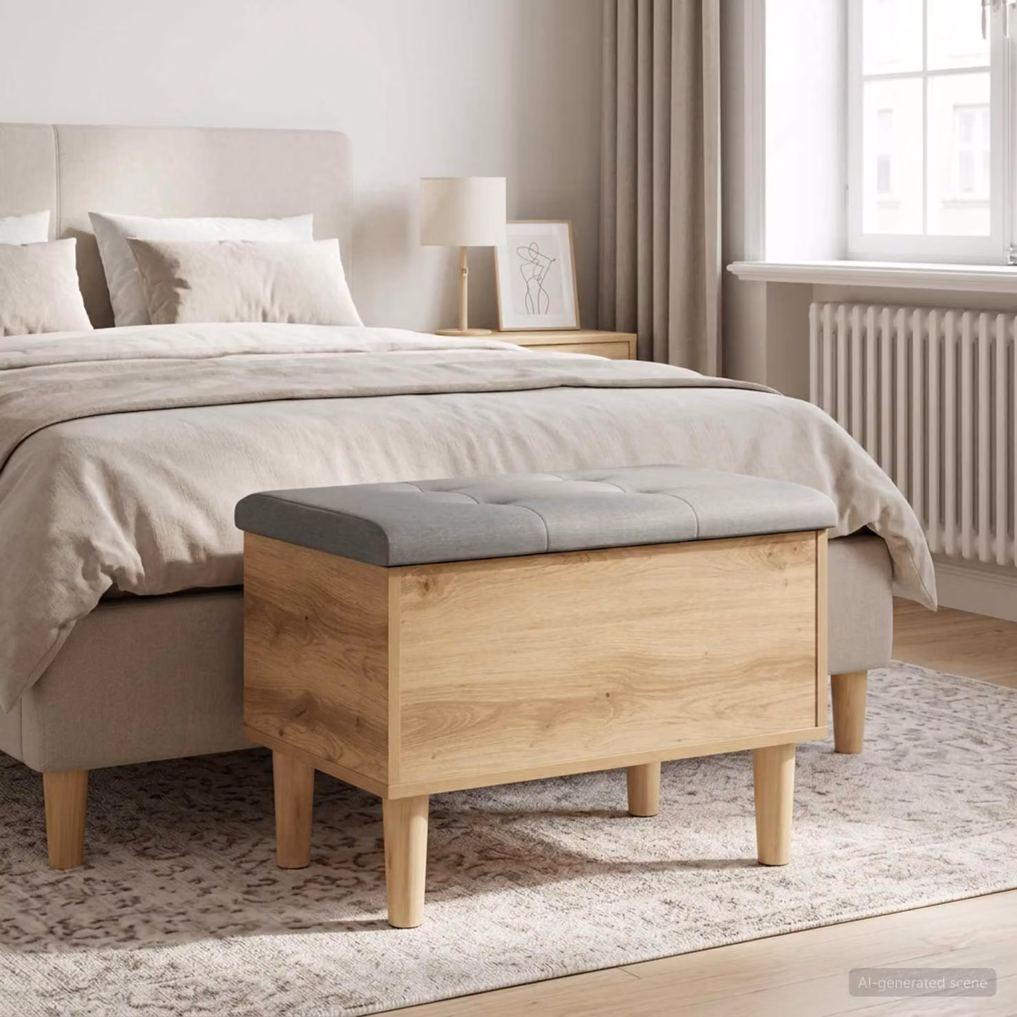Panchina con Cuscino vidaXL in Rovere Marrone per Soggiorno o Camera da Letto L: 62 cm, P: 42 cm, H: 46 cm
