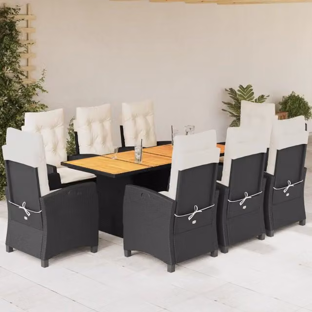 Set da pranzo da giardino vidaXL in legno di acacia e rattan nero e bianco composto da 9 pezzi – 1