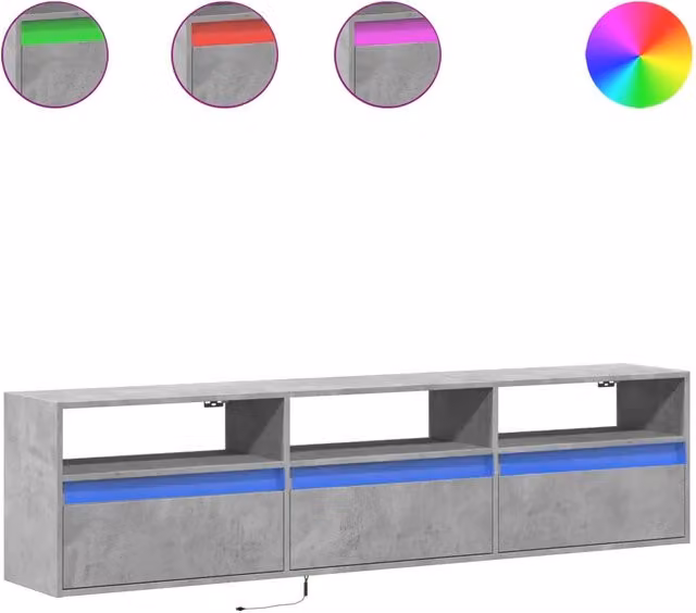 Mobile TV a Parete | Armadietto TV | Mobile Porta TV con LED Grigio Cemento 180x31x45 cm
