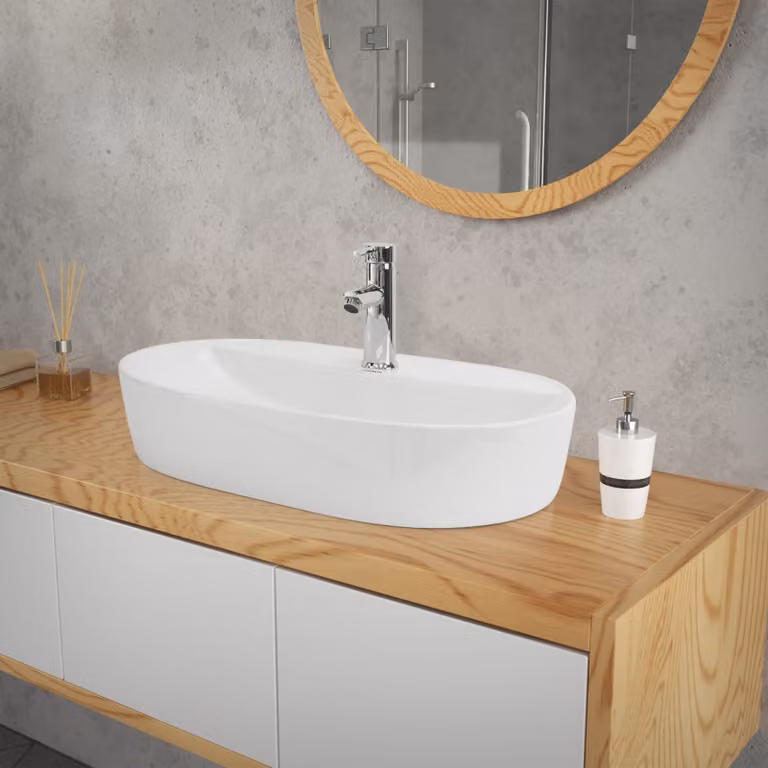 Lavabo LuxeBath Lavabo da appoggio ovale, 60x40x12 cm, bianco lucido, Vetroceramica
