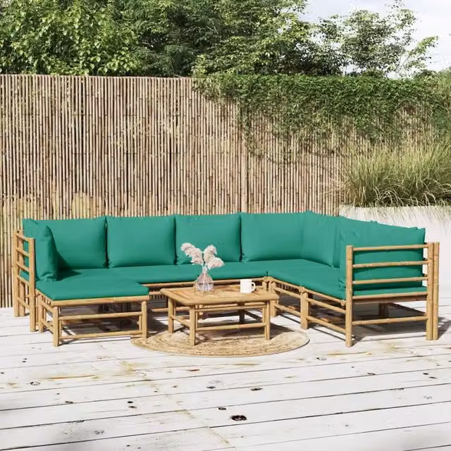 Set Salotto da Giardino 8pz con Cuscini Verdi Bambù 3155159