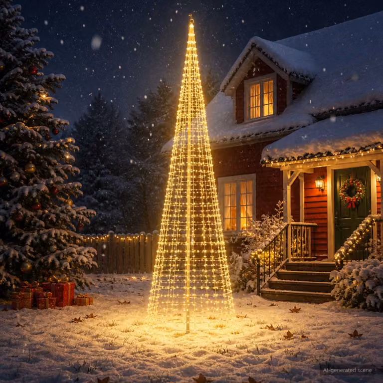 Luci LED per albero di Natale vidaXL con picchetti e asta per bandiera, luce bianca calda, 15,34 m