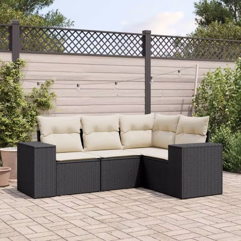 Maison Exclusive - Set Divani da Giardino 4 pz con Cuscini Nero in Polyrattan
