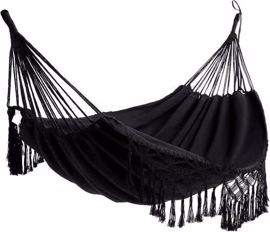 Amaca da spiaggia brasiliana per avventure all'aria aperta, viaggi, escursioni, arrampicate, picnic - Modello con rivestimento in cotone nero (portata massima 400 kg) - Ideale per 2 persone.