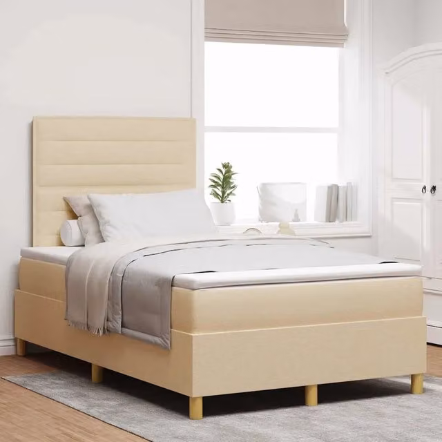 Letto a molle con illuminazione LED e testiera vidaXL in tessuto beige L 120 x P 200 cm – 1