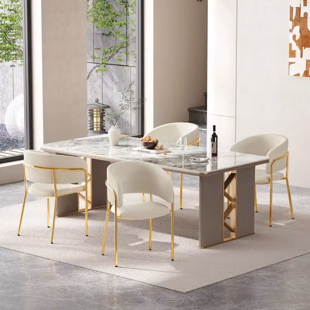 Sedia da pranzo moderna MIVRAY in cord beige e tessuto con gambe in legno e metallo