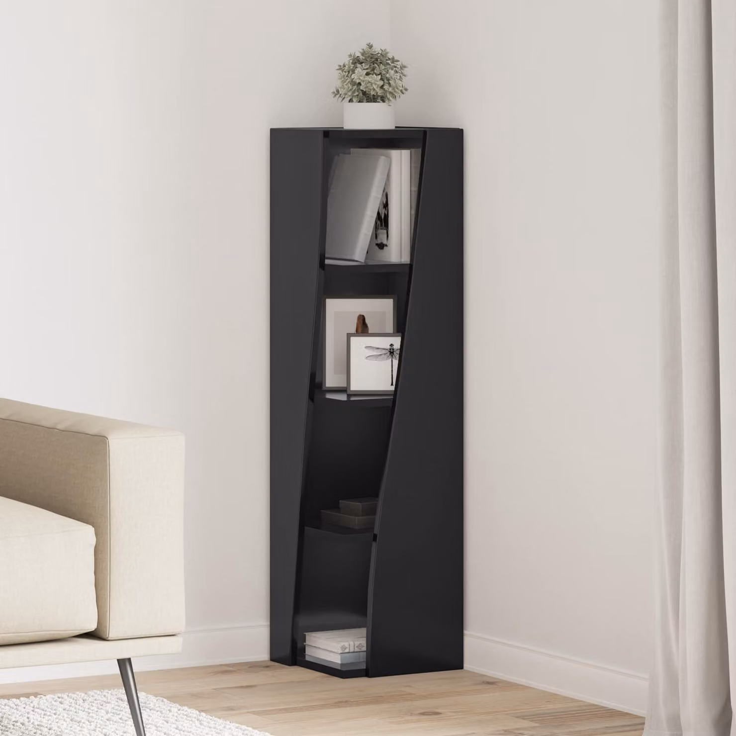 Mobile angolare vidaXL in legno ingegnerizzato nero L: 27,5 cm, P: 27 cm, H: 102 cm