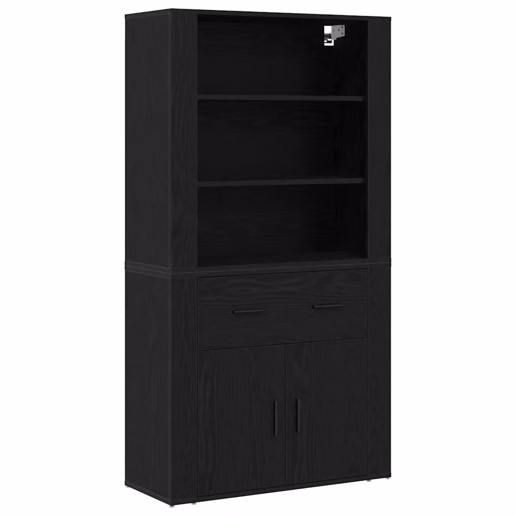 Credenza moderna vidaXL in nero con finitura opaca, realizzata in MDF e metallo, L 80 x P 33 x H 150 cm – 2