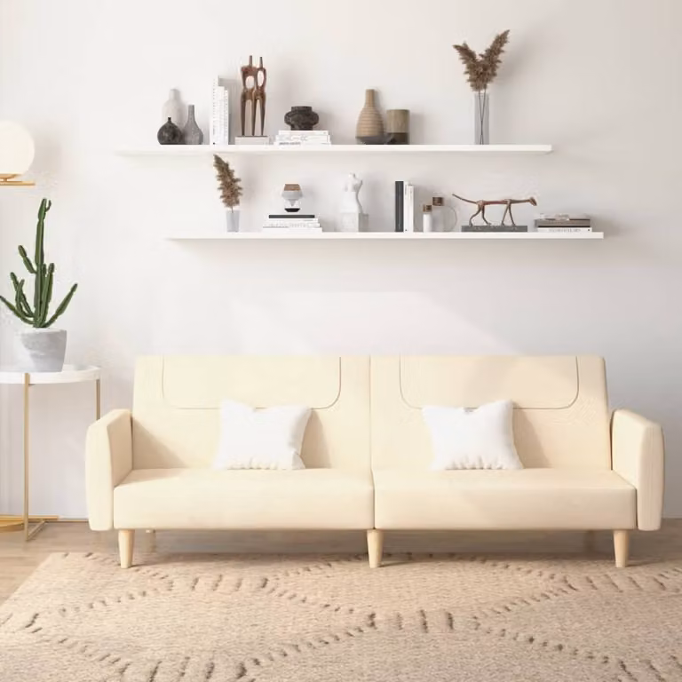 vidaXL Divano Letto Click-Clack Moderno in Tessuto Beige con Struttura in Legno Solido e Poggiatesta Regolabile, L/P/H: 220 x 90 x 69 cm (Dimensioni Letto: 90 x 200 cm)