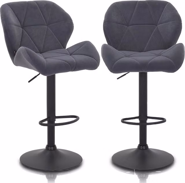 Set di 2 sgabelli regolabili Giordanoshop in velluto grigio con base in metallo e rotazione a 360 gradi per cucina e living