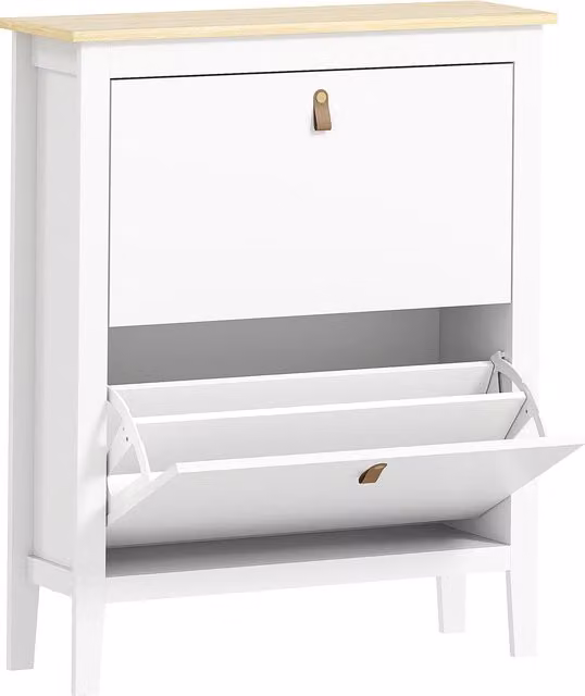Scarpiera Slim HOMCOM con 2 Cassetti e Ripiani Regolabili per 14 Paia di Scarpe, Bianco, L 80 cm x P 24 cm x H 95.5 cm