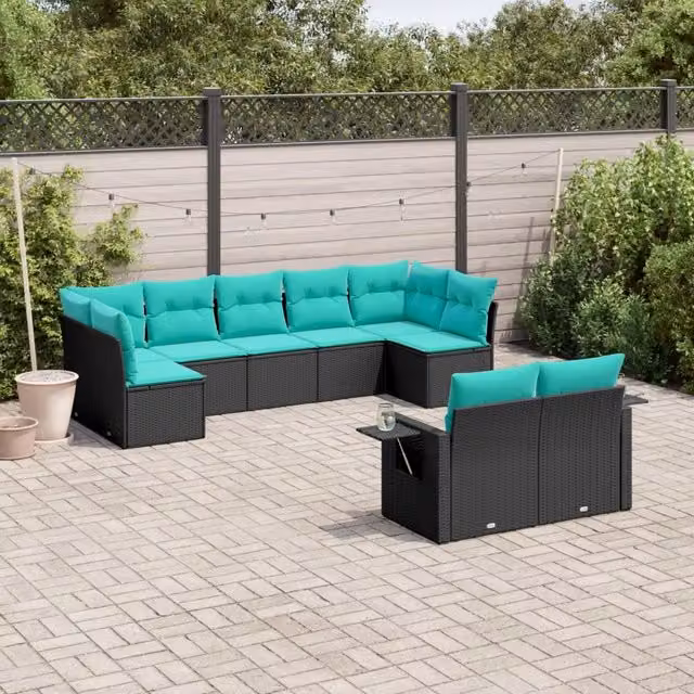 Set Divani da Giardino 9 pz con Cuscini Nero in Polyrattan 3220616