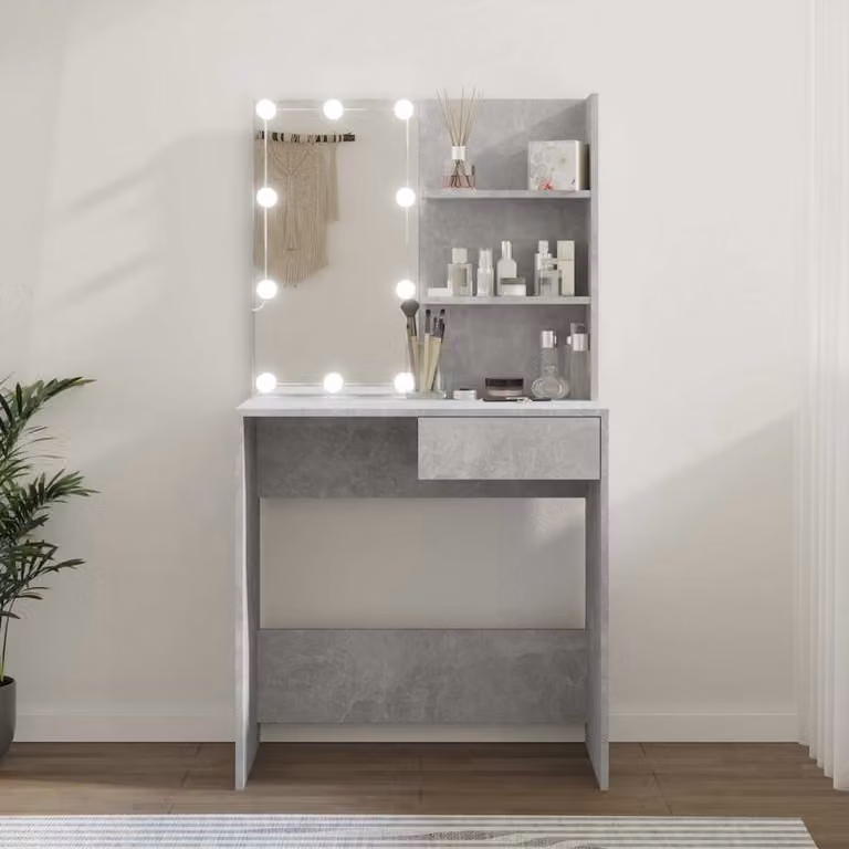vidaXL Toeletta con LED Grigio Cemento L: 74,5 cm, P: 40 cm, H: 141 cm