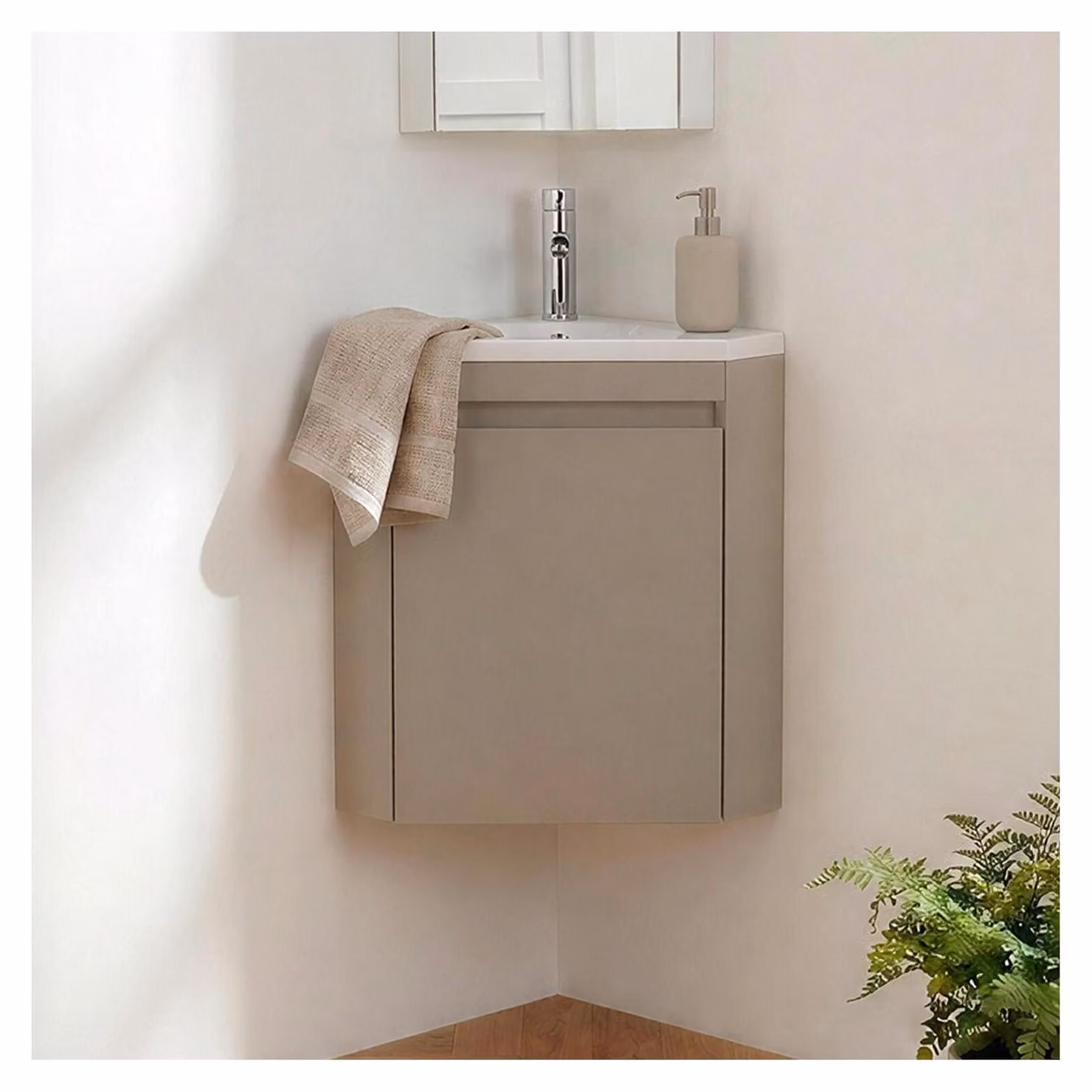 Mobile lavamani angolo con lavabo in resina e rubinetto cromo LISA
