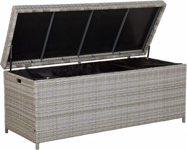 Cesta baule portaoggetti da esterno Cuscino da giardino in finto rattan grigio 158 x 63 cm
