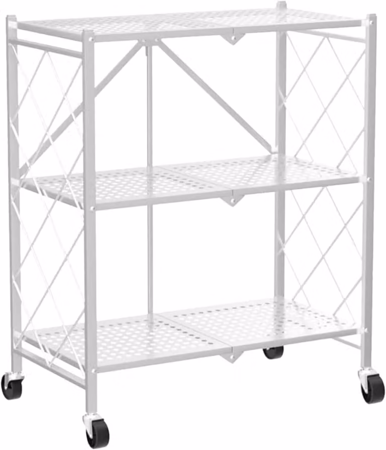 Scaffale pieghevole a 3 ripiani, resistente, dimensioni 71,5 x 36,5 x 87 cm, con ruote, adatto per cucina e ufficio