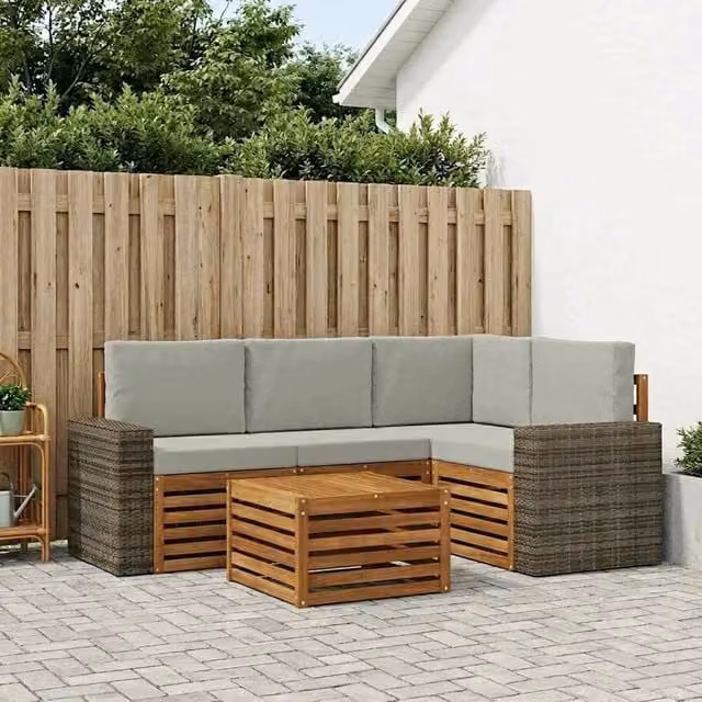 Set di divani da esterno 5 pz Naturale e Grigio Chiaro 3384337