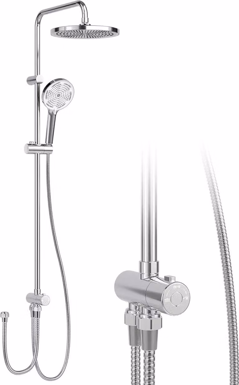 Set doccia a pioggia - Sistema doccia - Colonna doccia, soffione, soffione rotondo, set completo - Nichel spazzolato