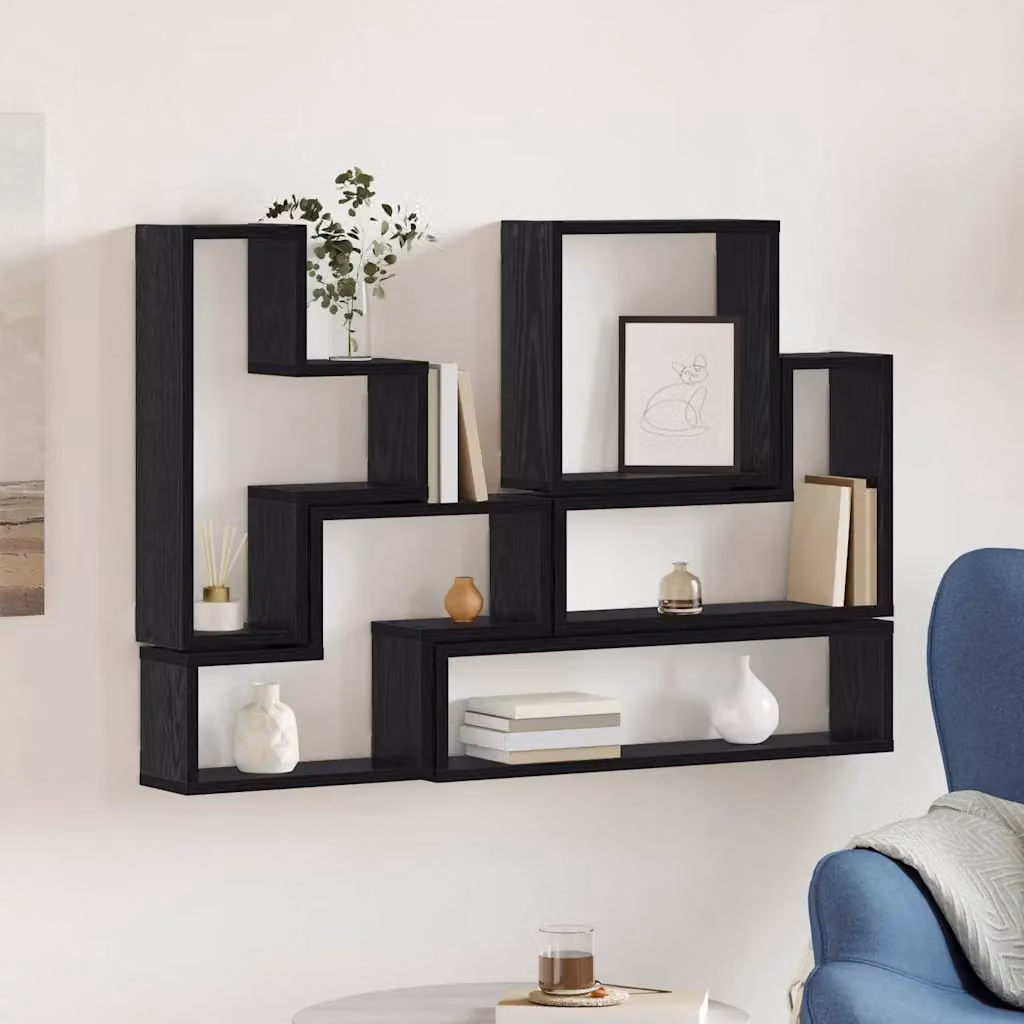 Scaffale da parete moderno vidaXL in MDF Nero Opaco L: 96 cm, P: 12 cm, H: 64 cm