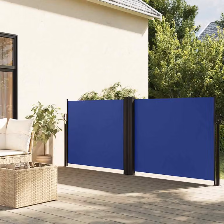 vidaXL Tenda da Sole Laterale Retrattile in Poliestere e Acciaio, Blu, L: 1000 cm, H: 100 cm