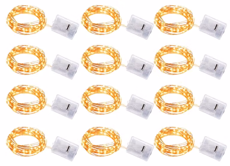 Mini catena luminosa, set da 12 luci, 1 metro, luce bianco caldo, 3 modalità, per interni/esterni