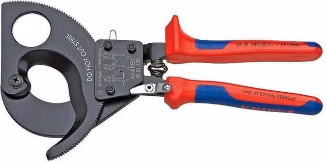 Knipex Tagliacavi manuale con cricchetto in acciaio temprato, diametro max 52 mm, sezione max 380 mm², Blu Rosso
