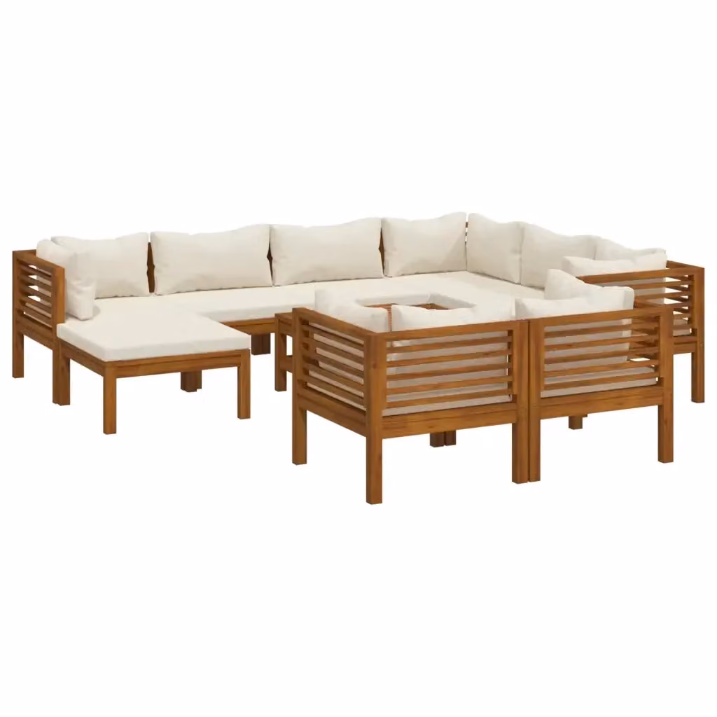 Set da giardino vidaXL in legno di acacia con cuscini beige composto da 10 pezzi – 2