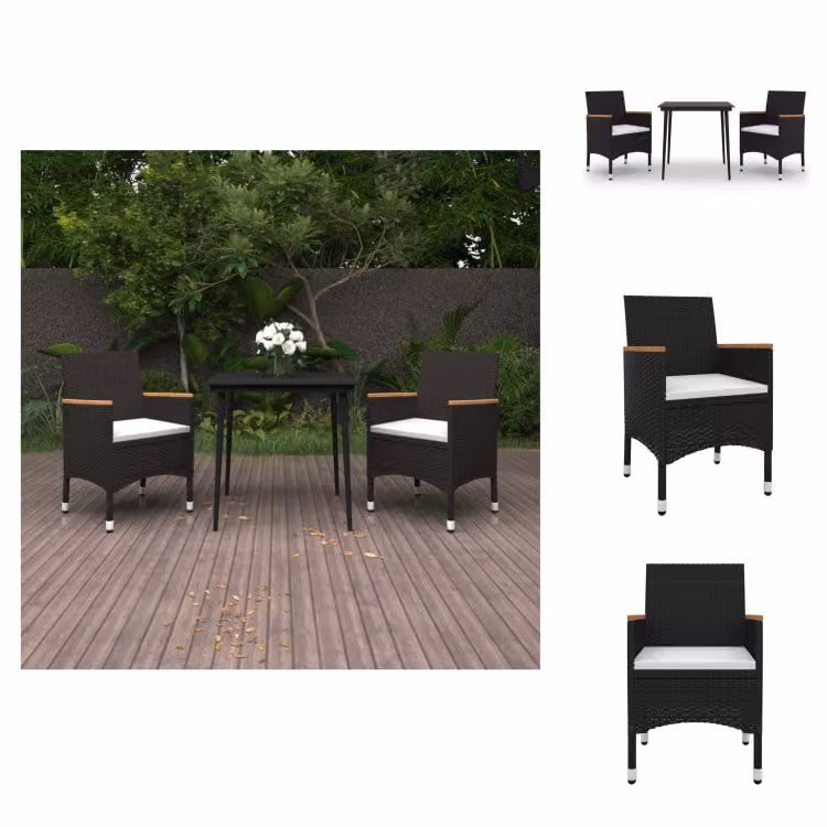 vidaXL Set da pranzo da giardino in 3 pezzi con cuscini in rattan e vetro - Set di mobili da giardino
