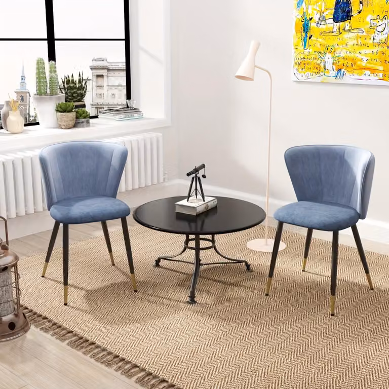 Sedie da pranzo in velluto ergonomiche - Set di 2 sedie blu con gambe in metallo - Pronta da usare