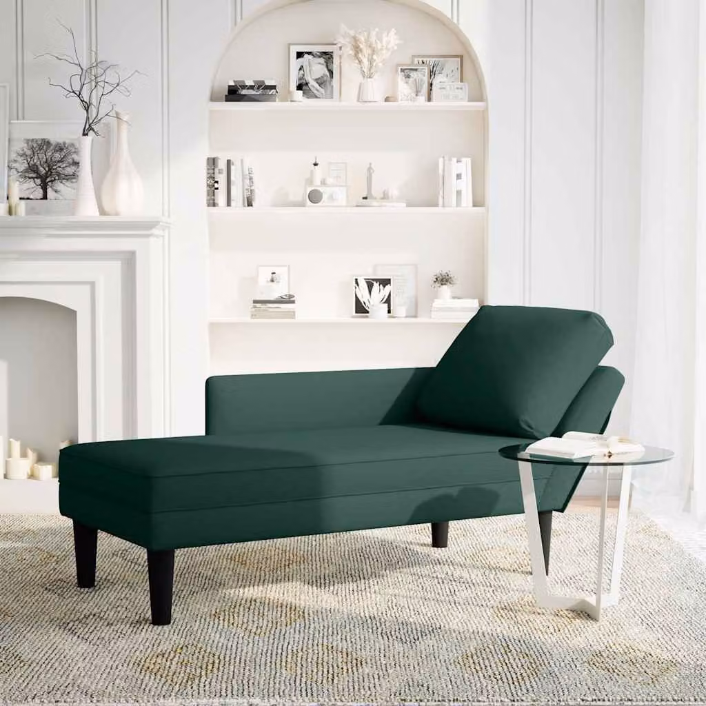 vidaXL Sdraio con Cuscino e Bracciolo Destro in Velluto Verde Scuro