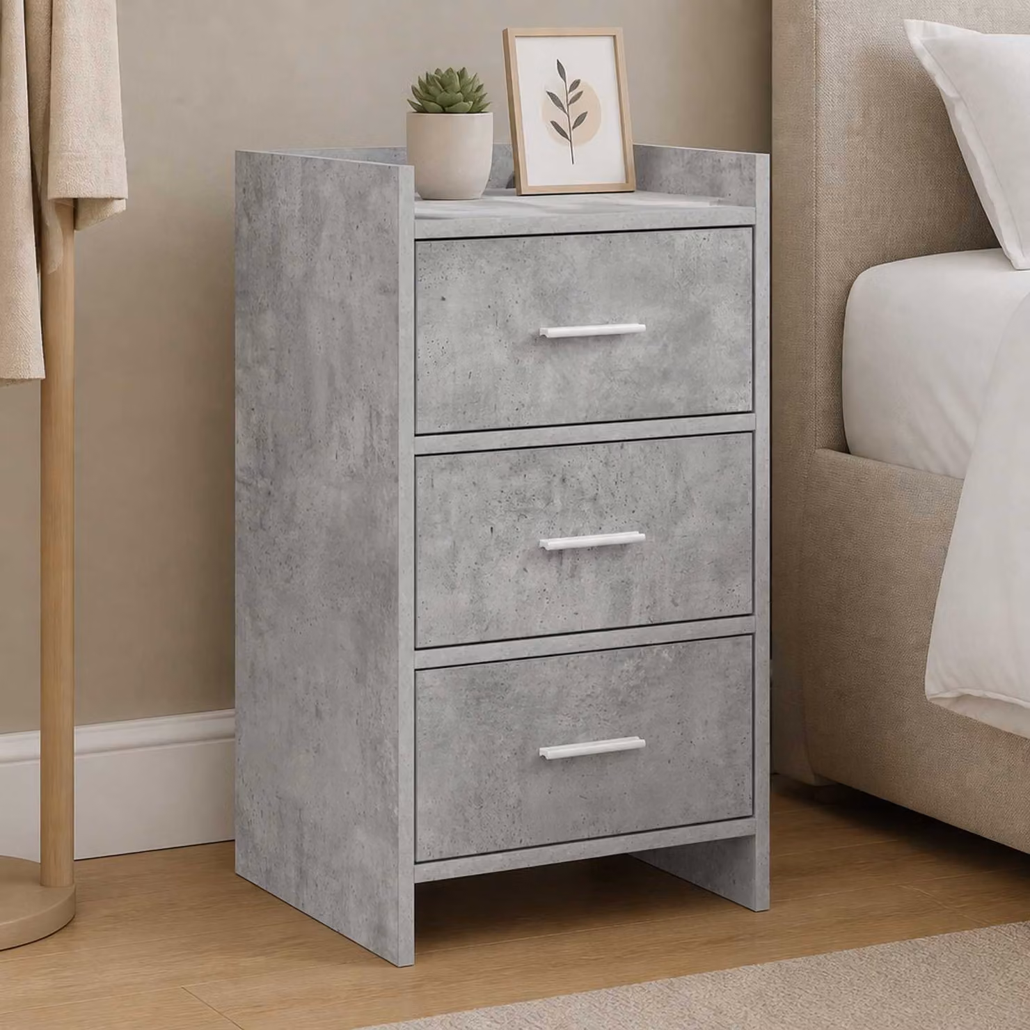 Comodino moderno vidaXL in legno MDF e metallo, Grigio, L 40 x P 36 x H 70 cm
