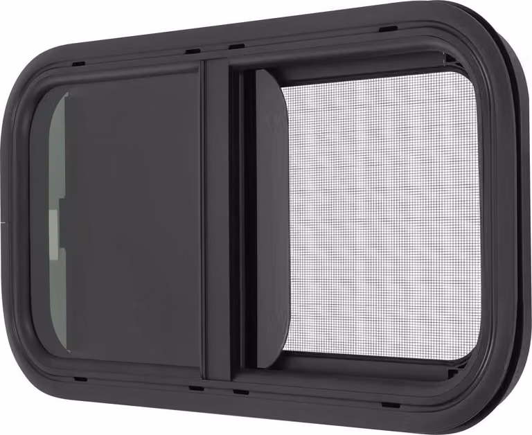 Finestra scorrevole - Finestra laterale 60 x 30 cm - Per camper, caravan, rimorchi, pick-up - Montaggio diretto - Nero