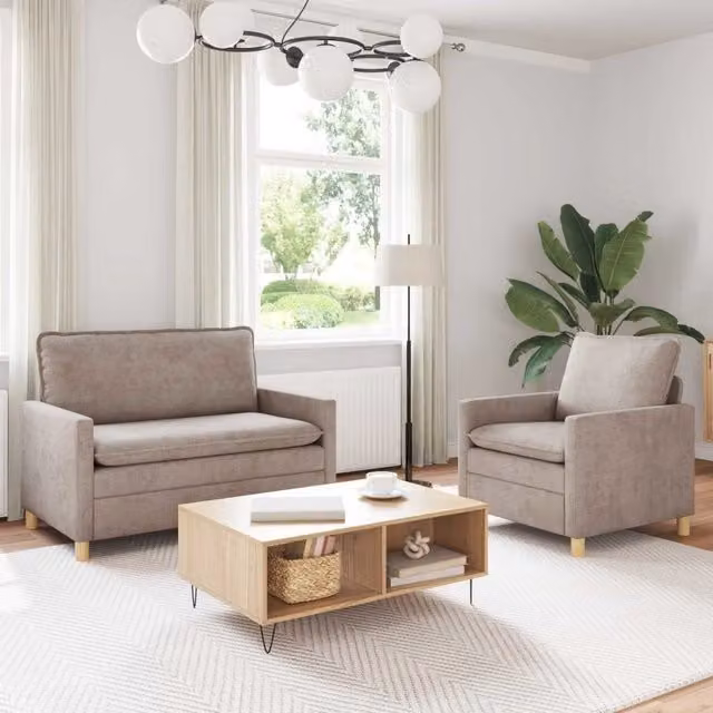 Set di 2 divani moderni vidaXL in tessuto beige con coperture rimovibili e cuscini inclusi