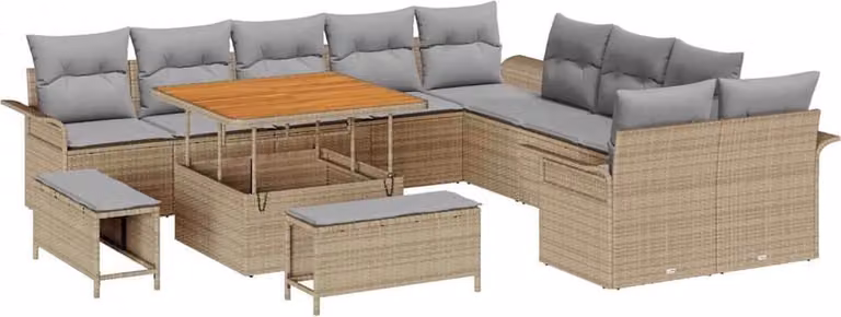 Set Divano da Giardino con cuscino 13 pcs Beige polyrattan