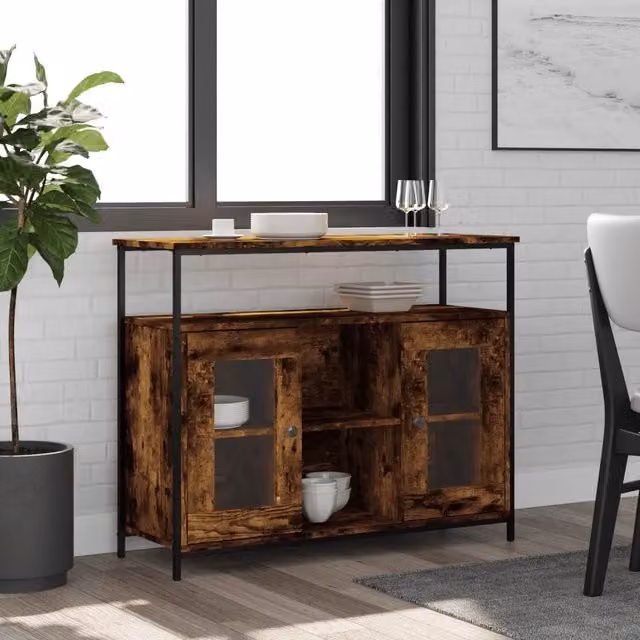 Credenza vidaXL in Rovere e Metallo, Colore Marrone, L/P/H: 100 x 35 x 80 cm – 1