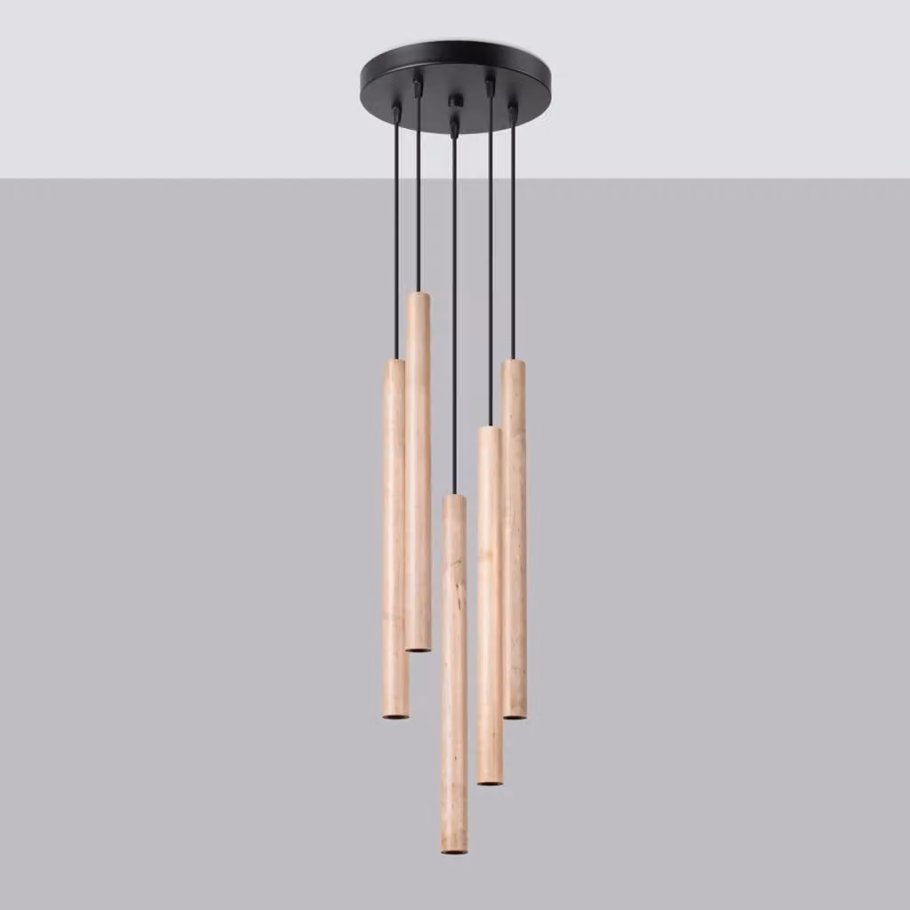 Lampadario rotondo sospeso VELINO Pure Lume con 5 luci G9 in nero e legno – 2