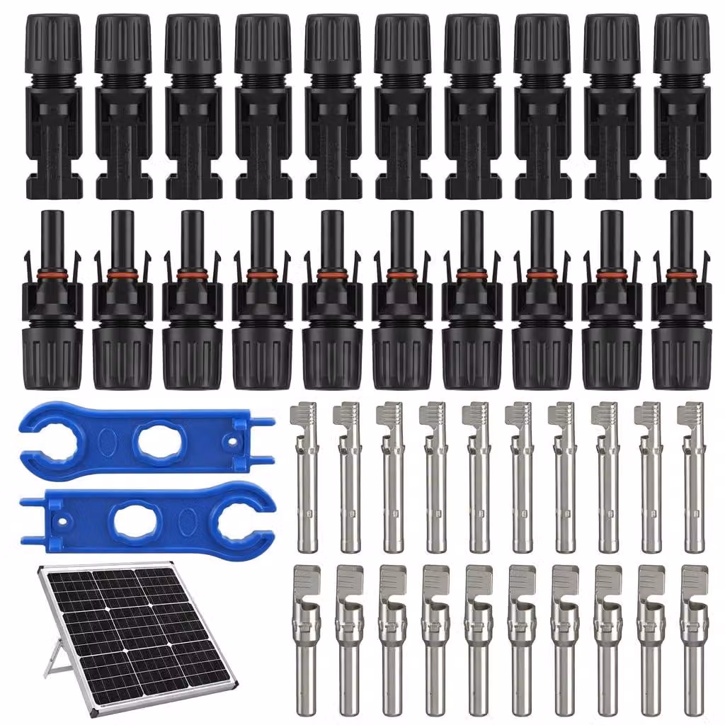 10 paia di connettori solari neri con 2 chiavi, per cavi fotovoltaici fino a 6 mm²
