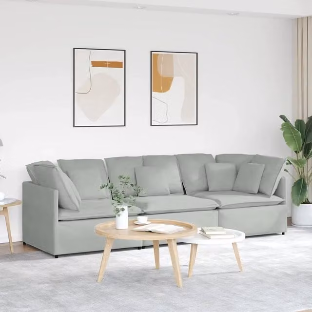 Divano Modulare con Cuscini in Velluto Grigio Chiaro 3321279
