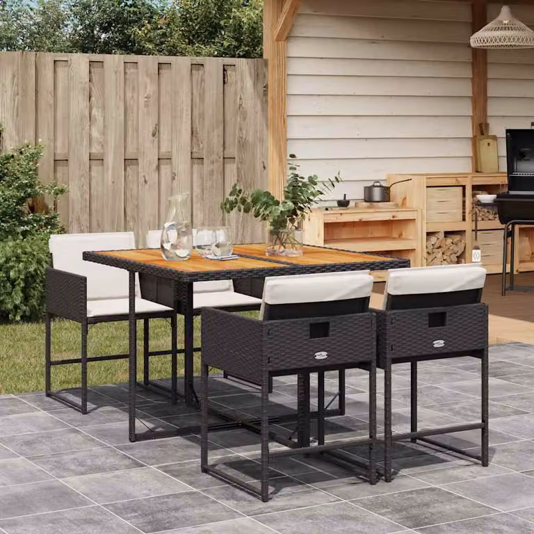 Set da pranzo da giardino vidaXL in polyrattan e legno di acacia con 5 pezzi nero