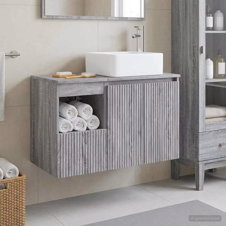 Set di mobili per il bagno moderno vidaXL composto da mobile sottolavabo e pensile, colore grigio, L/P/H: 80,0 x 33,72 x 49,5 cm e L/P/H: 41,0 x 2,0 x 41,0 cm