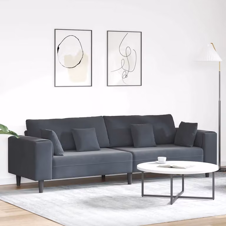 Divano moderno vidaXL in velluto grigio scuro L: 250 cm, P: 77 cm, H: 76 cm