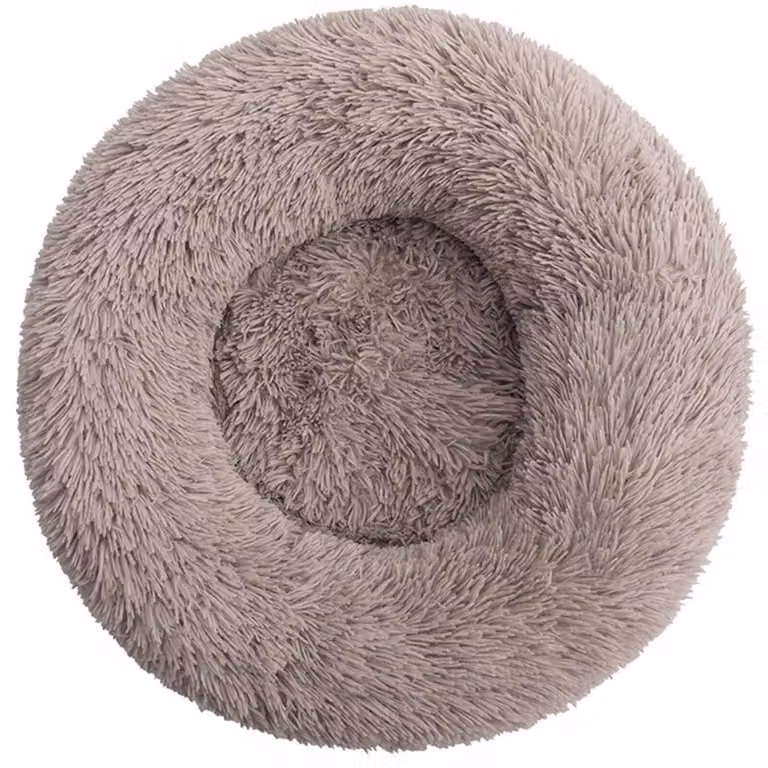 Cuccia per cani, forma rotonda, in peluche, tipo "donut", colore beige, dimensioni 90x90x20 cm, lavabile