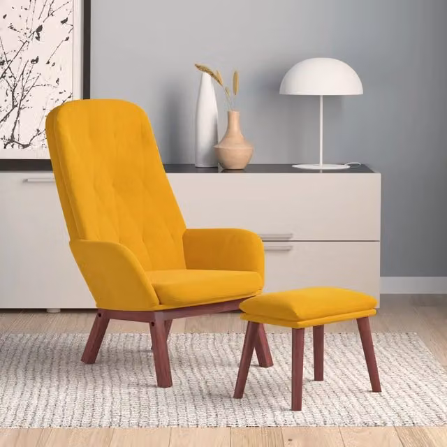 Poltrona Relax con Poggiapiedi vidaXL in Velluto Giallo con Braccioli e Struttura Moderna