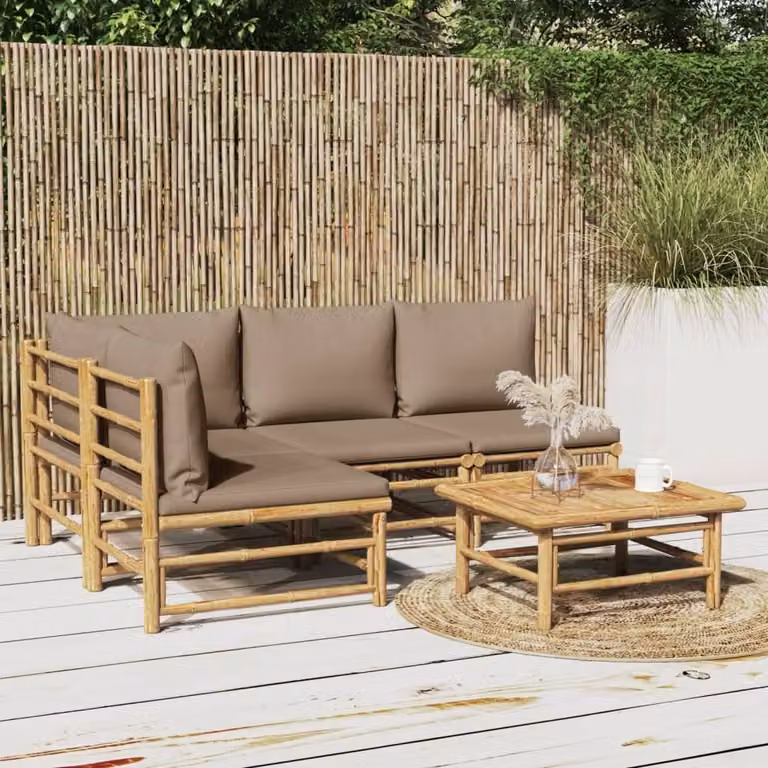 Maison Exclusive - Set da giardino da 5 pezzi con cuscini color taupe in bambù