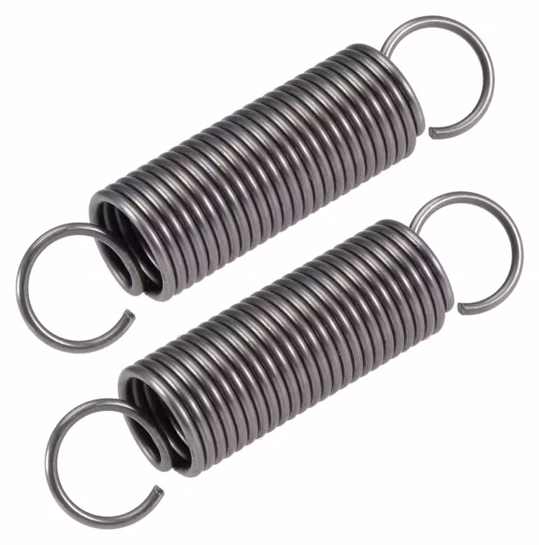 Due molle a compressione, diametro 20 mm, filo di 2 mm, lunghezza 90 mm, peso 7,8 kg, colore grigio