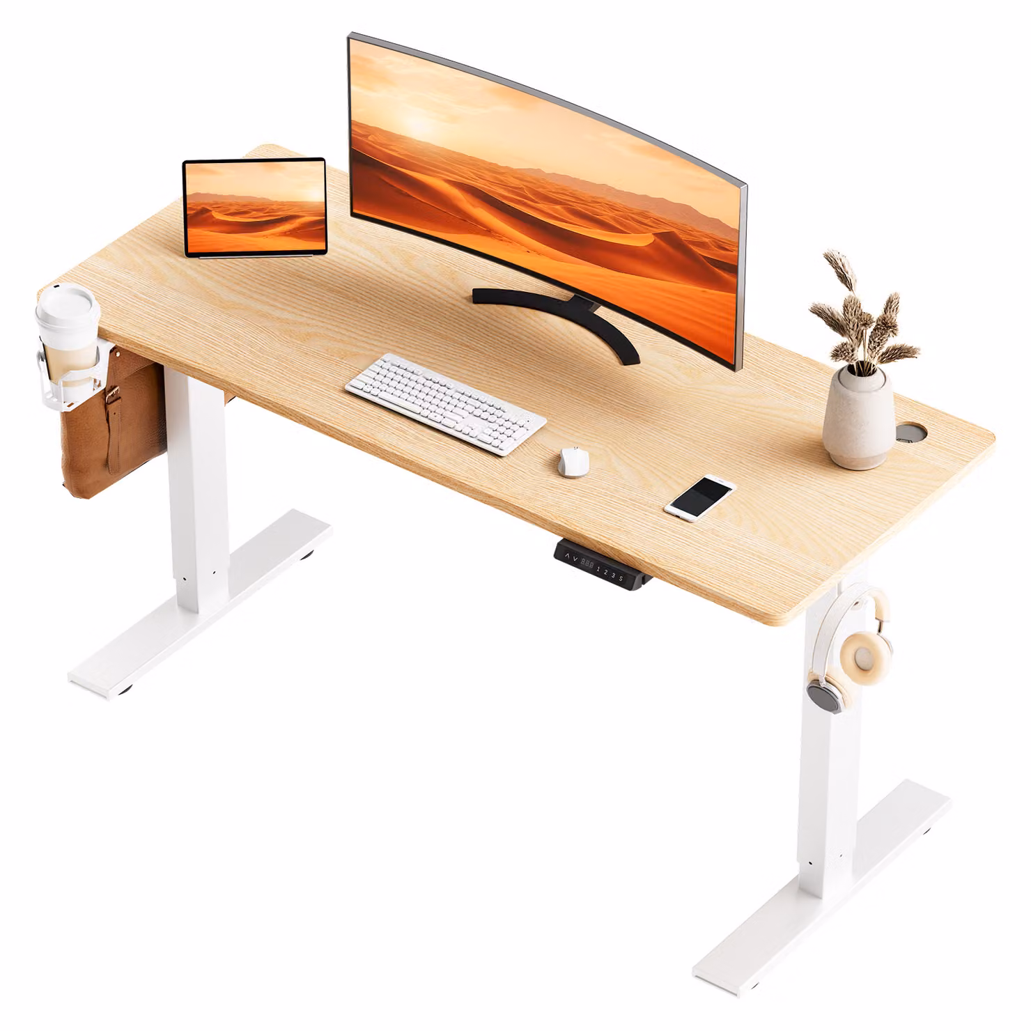 Scrivania 120 x 60 cm, piano da 18 mm, scrivania elettrica regolabile in altezza, sistema di memoria e anticollisione, USB/Type-C con ricarica rapida