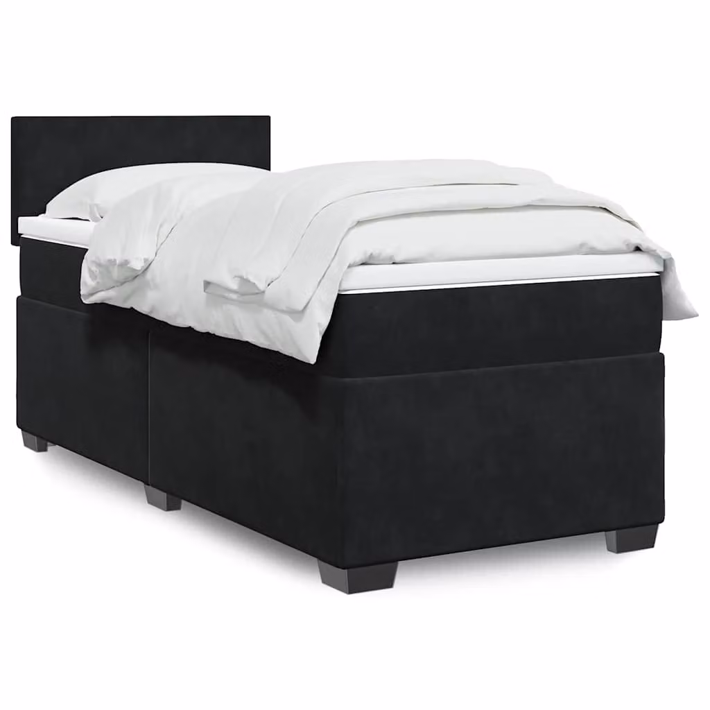 vidaXL Letto Singolo con Materasso a Molle in Velluto Nero, L/P: 90 x 190 cm – 1
