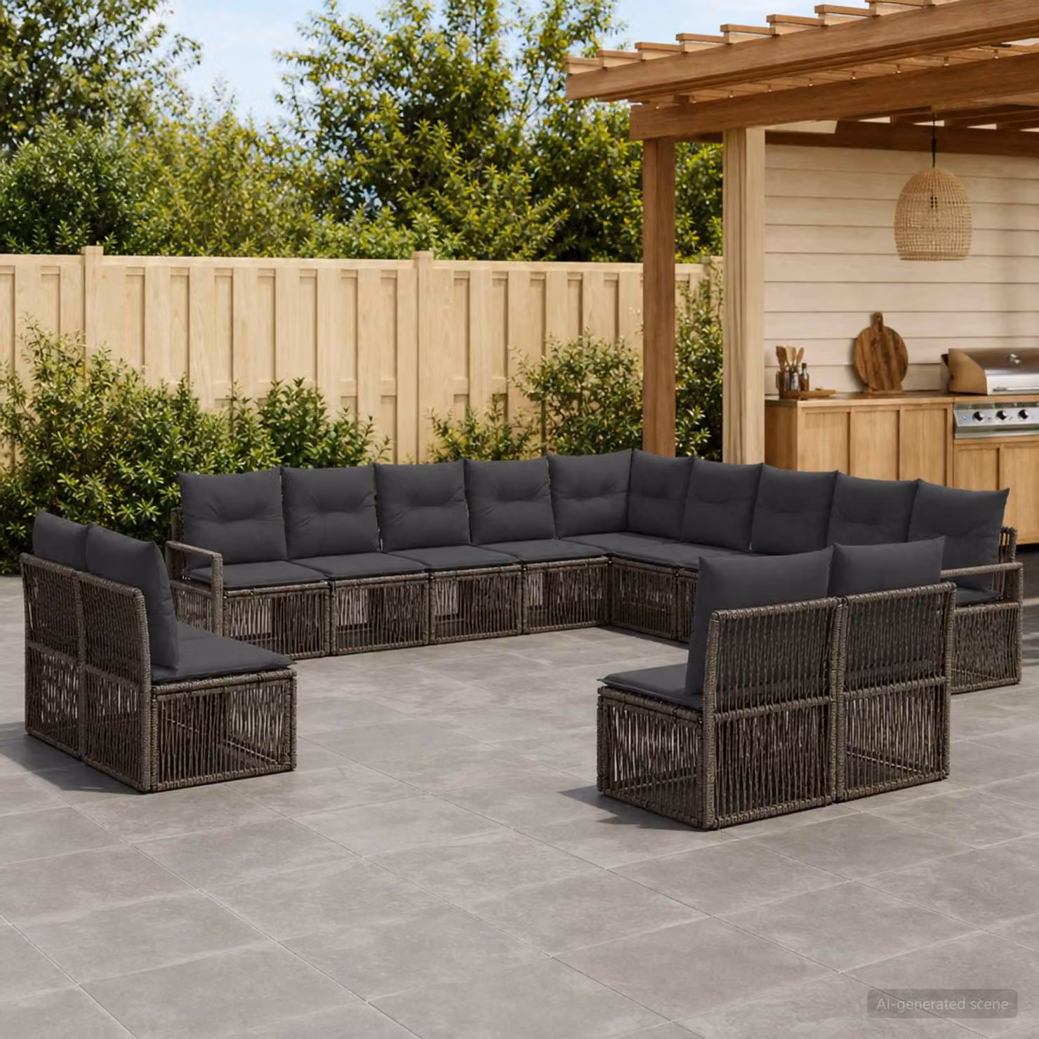 Set Divano da Giardino vidaXL 13 pz Grigio in Polyrattan con Cuscini e Struttura in Acciaio